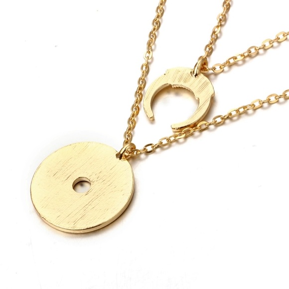 New Gold Crescent Pendant Layered Necklace - Picture 6 of 6